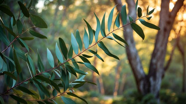 Eucalyptus leaves. Eucalyptus tree branch nature backdrop.