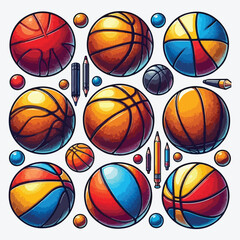 Obraz premium Set of basketball balls isolated on white background. Design element for poster, label, emblem, sign, t shirt. stock illustration