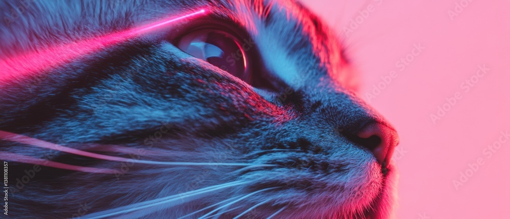 Poster Cyberpunk Feline Futurism AI-Enhanced Pet Tech Illuminates Next-Gen Companion Dynamics with Neon Aesthetic and Immersive Digital Interaction
