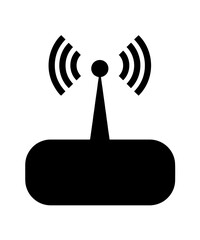 Stylized Wi-Fi Router with Antenna and Curved Radio Waves, Representing Wireless Internet Distribution and Network Connectivity in Modern Homes and Offices.