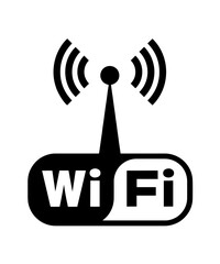Wi-Fi Icon with Antenna Emitting Radio Waves, Symbolizing Wireless Internet Connectivity and Data Transmission Across Devices in Home or Office Networks