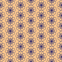 Flower Japanese style pattern background vector art. Navy blue and orange beige. For wrapping paper, closet, wallpaper, fabric patterns, tropical, and oriental