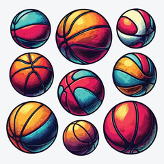 Fototapeta premium Set of basketball balls isolated on white background. Design element for poster, label, emblem, sign, t shirt. stock illustration