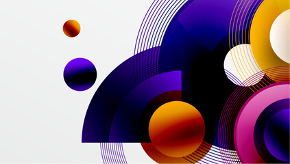 Obraz premium Abstract composition. Vibrant circles, arcs, lines create dynamic visual effect. Modern design, gradient colors, smooth transitions. Minimalist aesthetic.