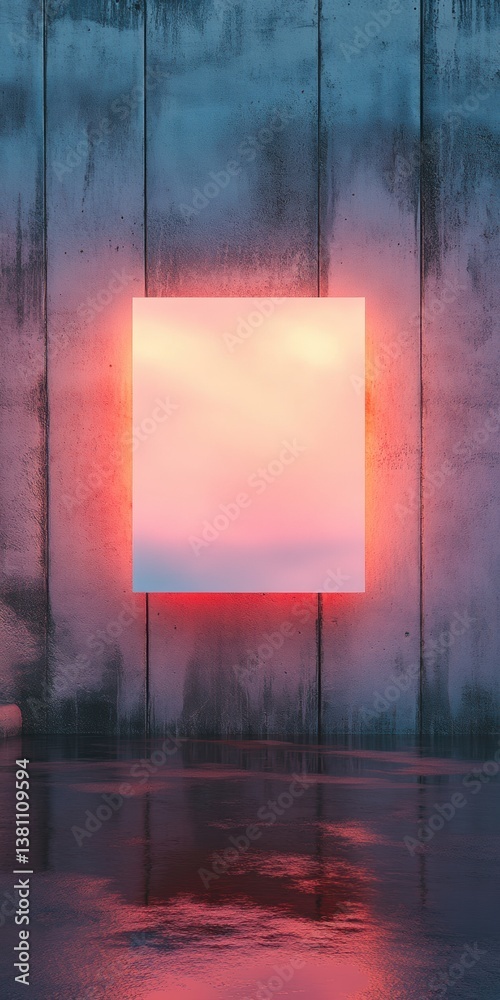 Poster Luminous Minimalist Digital Art Ethereal Glowing Square Installation Exploring Liminal Spaces and Neo-Brutalist Aesthetic in Contemporary Visual Design
