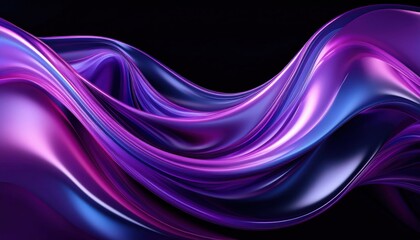 Naklejka premium iridescent silk wave with purple and blue reflections on a dark background, abstract 3d render for modern digital design