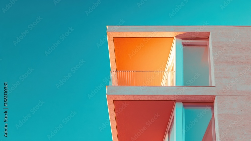 Aufkleber Minimalist Urban Geometry Vibrant Architectural Design Showcasing Color-Block Modernism in Contemporary Real Estate Visual Branding