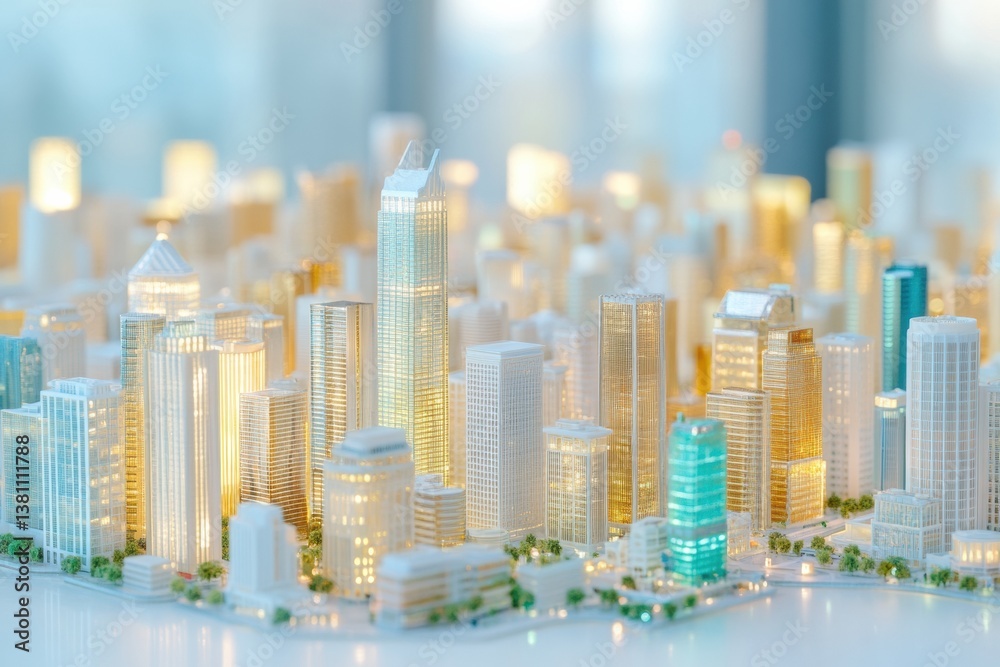 Aufkleber futuristic urban investment visualization luminescent architectural model showcasing smart city inno