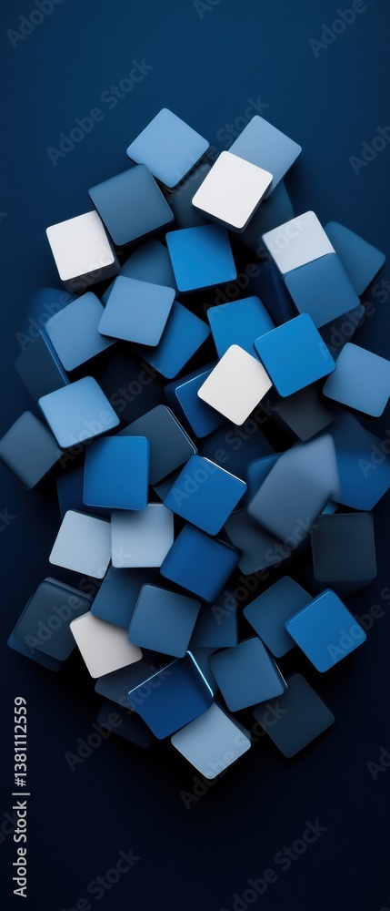 Poster Next-Gen Digital Optimization Abstract Geometric Cubes in Dynamic Blue Palette Showcasing Innovative Tech Visualization for Strategic Business Intelligence