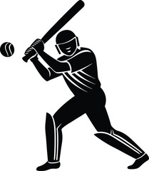 Cricket Player Batting in Action Silhouette Illustration