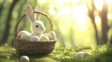 Bunny Basket Easter Eggs Outdoors Mossy Grass