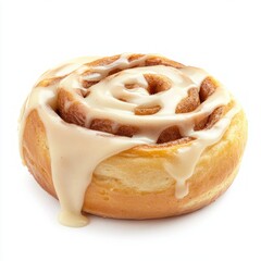 Fototapeta premium A deliciously golden and freshly baked cinnamon roll with rich icing