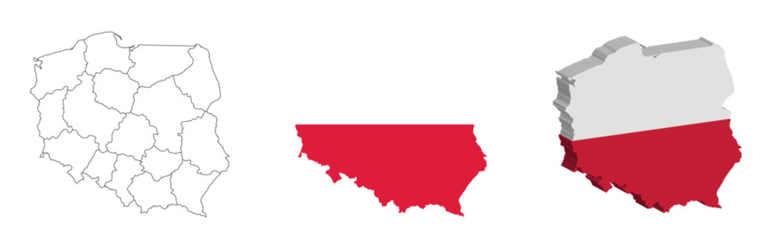 Fototapeta Poland outline, fill with flag and 3d map