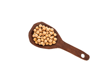 High quality raw chickpeas on a spoon - Cicer arietinum.