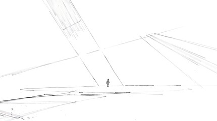 Alone figure in a futuristic landscape