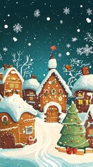 Snowy gingerbread town at night (1)