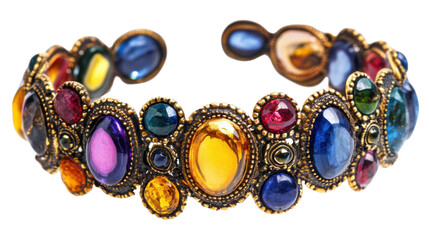 A vibrant gemstone bracelet featuring a mix on white background