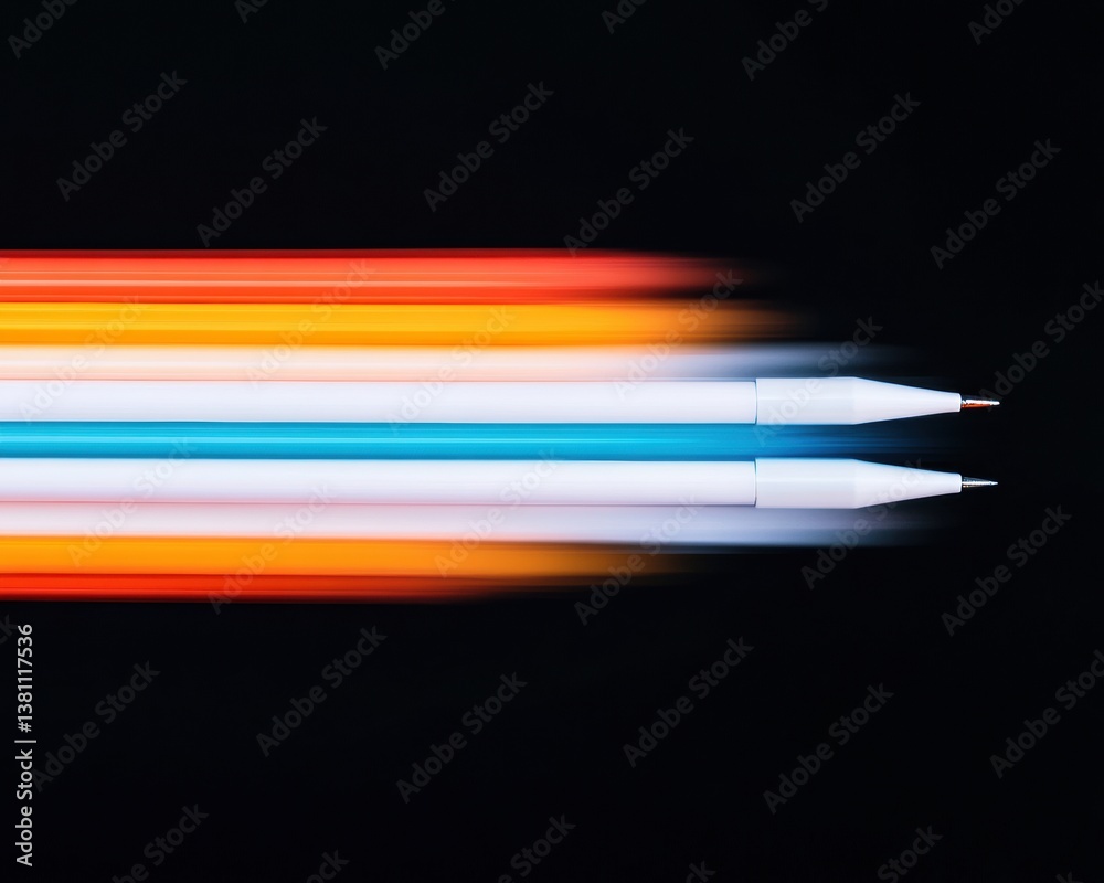 Poster Hyperkinetic Digital Design Motion-Blurred Precision Stylus Capturing Creative Flow in Next-Gen Minimalist Tech Workspace Aesthetic