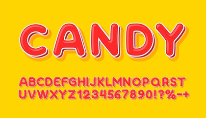 Candy font, brush candy. English alphabet and numbers sign. Vector illustration