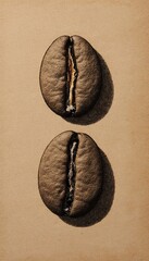 Naklejka premium Artistic depiction of two coffee beans with detailed texture on a neutral background