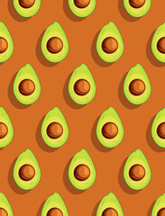 Avocado pattern on brown background. Minimal flat lay style. Top view