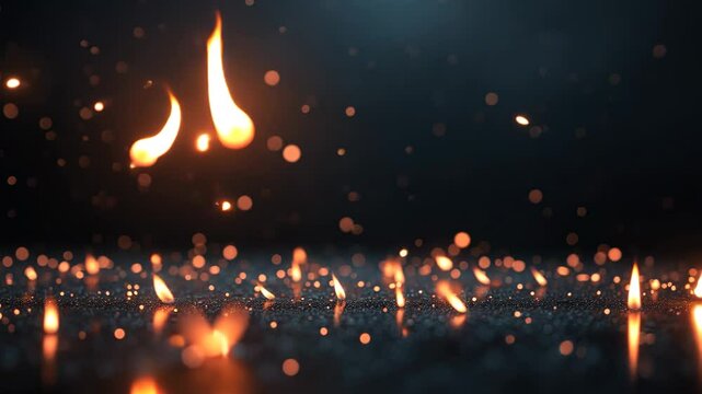 Particles of fire embers over a dark background. Background of fire sparks.
