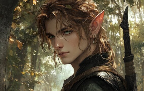 Portrait of Young Elf like Man in Forest Setting