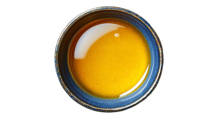 Round Dish Containing Golden Olive Oil on White Background Highlighting Natural Culinary Ingredients and Fresh Flavor Enhancements for Cooking and Dishes