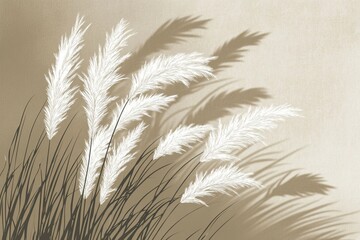 Beige Grass Blades Silhouettes, Windswept Field, Soft Light
