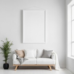 Blank Wall Frame Mockup in Stylish Living Room Interior