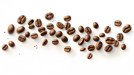 Obraz premium Coffee beans scattered on a white background
