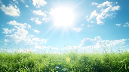 Obraz premium Sunny Green Field Under Bright Blue Sky