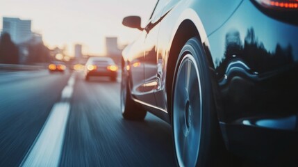 Autonomous cars driving on a highway. The cars are equipped with sensors that allow them to navigate safely and efficiently.