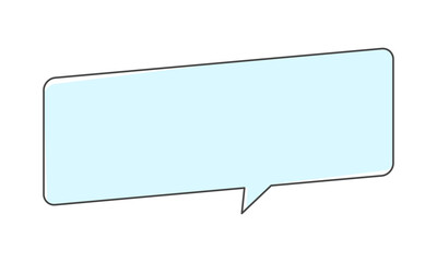 シンプルでおしゃれな斜めに傾いた横長の長方形の吹き出し - 黒い線に水色の背景のフレーム素材