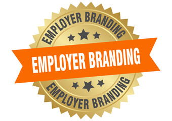 Obraz premium employer branding. employer branding round orange and gold label isolated on transparent background