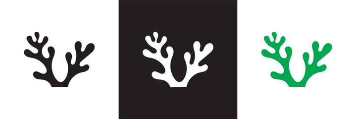 Seaweed icon. Black, white and green  plants icon, underwater grass icon. Vector illustration. isolated on white and black background. EPS 10