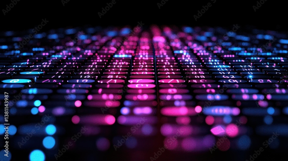 Poster neon digital matrix: abstract data stream visualization