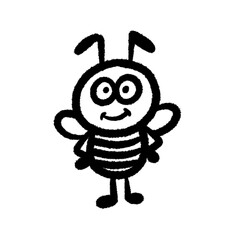 stand bee png cartoon cute handwrite kid and doodle line outline hand-writen clipart element design for decoration design art