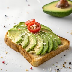 Fresh sandwiches with green cucumber, red tomatoes, and creamy avocado, a healthy meal option