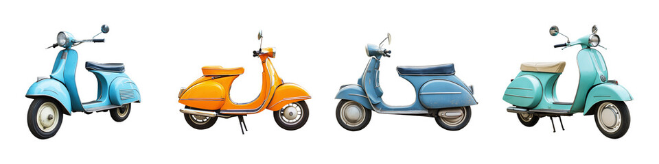 Retro Vintage Scooter, Set of scooter vintage , isolated on Transparent background