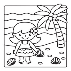 Summer Coloring Pages, bold & easy coloring page, summer background, summer food, Summer vacation, Hand drawn coloring page, Summer set of icons, Travel, beach, summer holidays, Vector illustration