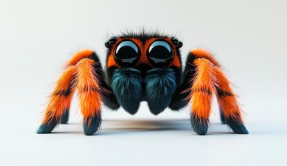 Friendly Cartoon Spider 3D Render Orange and Black Fur, Large Eyes