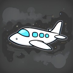 Naklejka premium Cute Cartoon Airplane in Space, Adorable illustration of a plane flying among the stars.