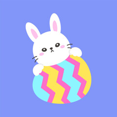 White Bunny Peeking from a Zigzag Patterned Easter Egg