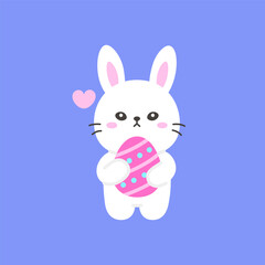 Cute Bunny Hugging a Pink Easter Egg with a Floating Heart
