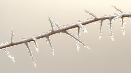 Artistic macro capture of sinuous thorn branches, glistening with fresh condensation, each spike detailed and elongated