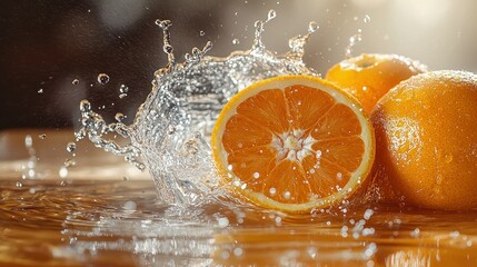 Fresh oranges with water splash