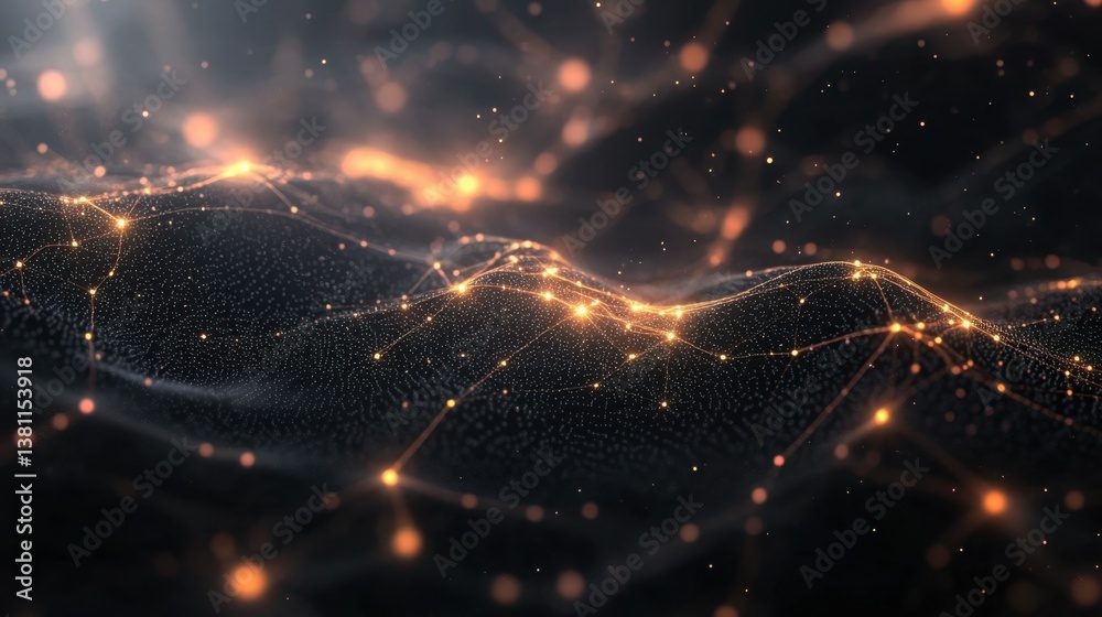 Poster abstract network of glowing dots representing digital connectivity and data flow