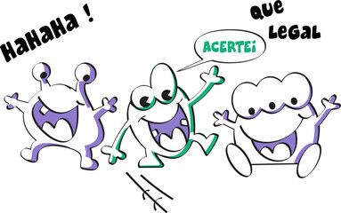 Happy monsters celebrating and laughing