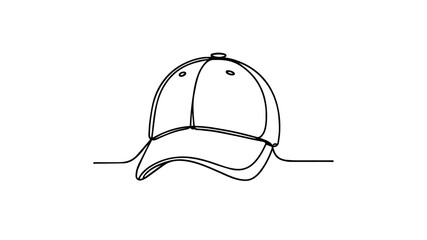 minimalist continuous one line drawing illustration of a baseball hat